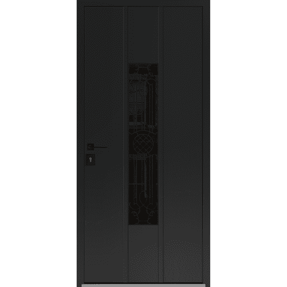 Front Exterior Prehung Steel Door / Ronex 1477 Black Enamel / Stainless Inserts Entry Metal Modern Painted W36x80 Right-hand