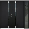 thumbnail image 1 of Front Exterior Prehung Steel Double Doors / Cynex 6777 Black / Side Exterior Window / Stainless Inserts Single Modern Painted-W72+14" x H80"-Left-hand Inswing, 1 of 7