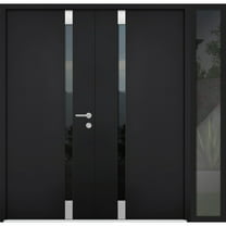 Front Exterior Prehung Steel Double Doors / Cynex 6777 Black / Side Exterior Window / Stainless Inserts Single Modern Painted-W72 14" x H80"-Right-hand Outswing