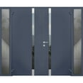 thumbnail image 1 of Front Exterior Prehung Steel Double Doors / Cynex 6777 Grey / 2 Side Exterior Windows / Stainless Inserts Single Modern Painted-W14+72+14" x H80"-Left-hand Outswing, 1 of 6