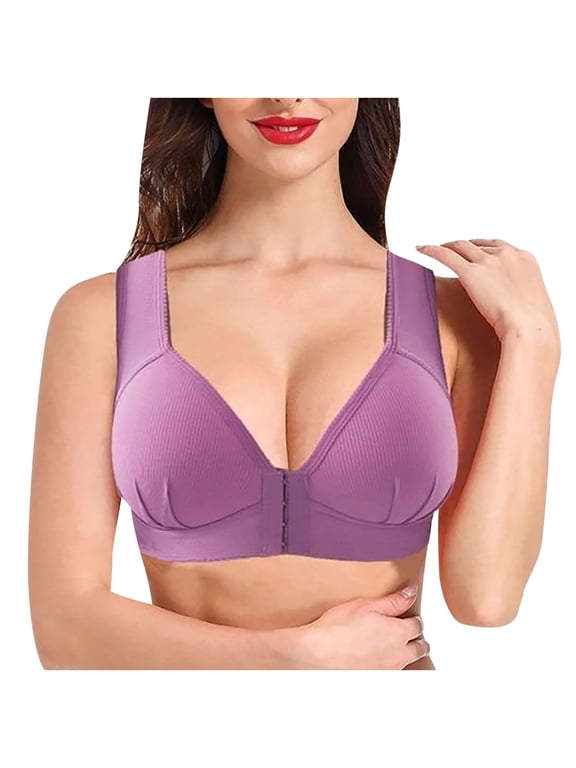 Front Fastening Bras for Women Push Up No Underwire Plus Size Bra Front Closure Wireless Sexy Bras Full Coverage Large Breasts Bra High Support Lace Underwear