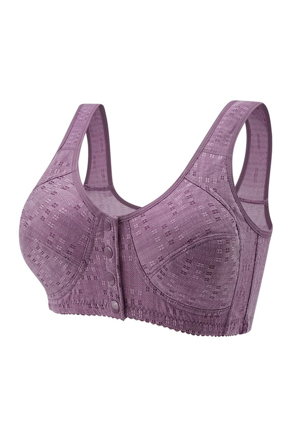 Front Fastening Bras for Women Full Coverage Sports Bras Women Non Wired Sexy Front Button Shaping Cup with Adjustable Elastic Shoulder Straps Reducing Accessory Breasts for All Ages/Elderly L-5XL