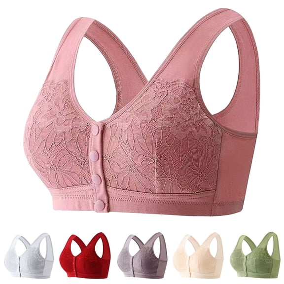 Front Fastening Lace Bra For Women Wireless Vest Style Lightweight Comfort Grey 42