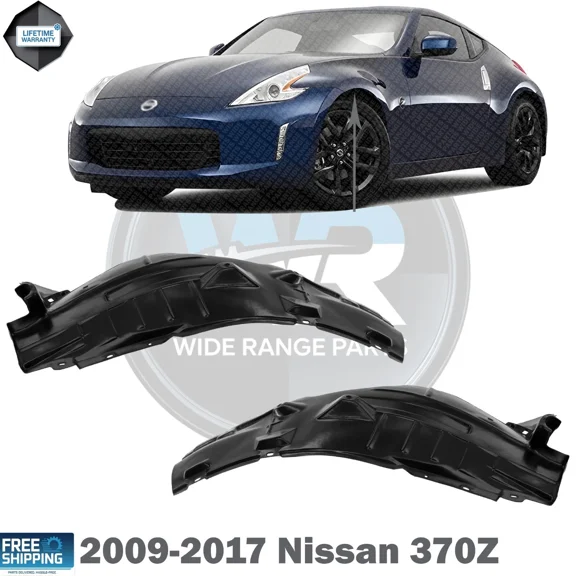 WIDE RANGE PARTS Front Fender Liner Left Driver and Right Passenger Side Direct Replacement Compatible With 2009-17 Nissan 370Z
