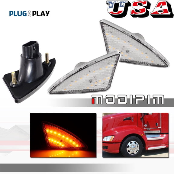 Plug and Play Clear Lens Cab Side Marker Turn Signal Light for Kenworth 2008 - 2021-