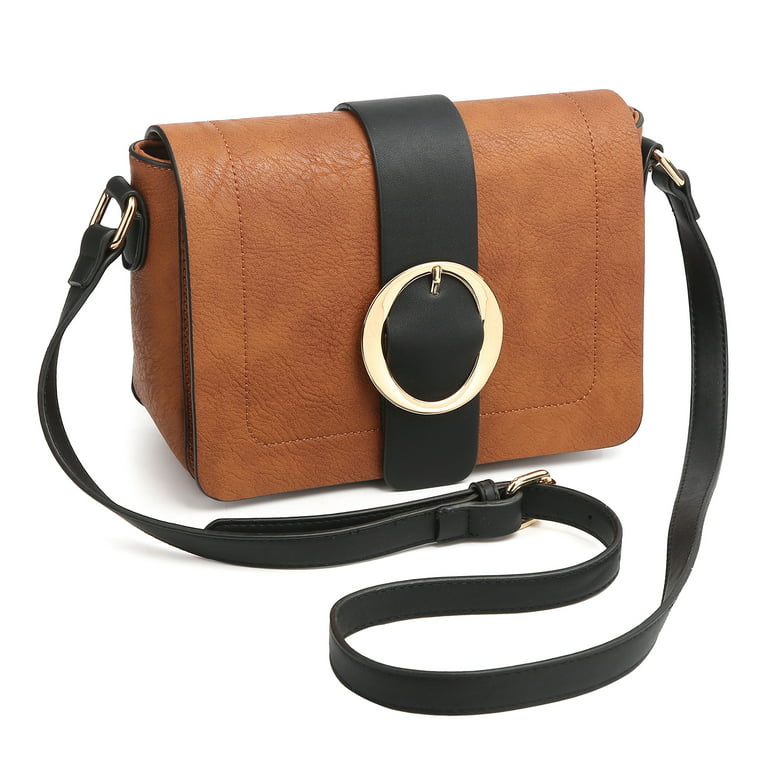Front Flap Snap Closure Messenger Bag/Crossbody Bag with Decorative Round  Buckle Design