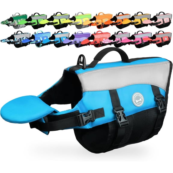Front Float Dog Life Vest, Dog Life Jacket for Swimming Boating, Swimming Vest with Chin Float Handle, Ripstop Buoyancy for Puppy Doggy, High Visibility Adjustable for Doggy Cat