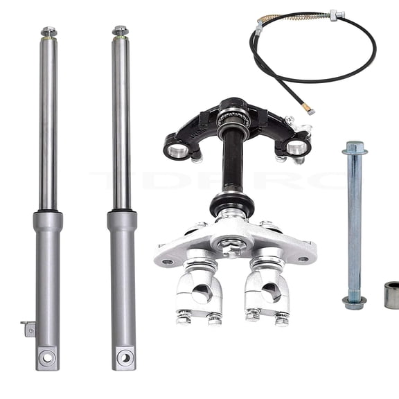 Front Forks Suspension Shocks with Triple Tree Handlebar Riser Clamp with 12mm Axle bolt & Drum Brake Cable for CRF XR CRF50 XR50 TTR50 PW50 70cc 90cc 110cc Mini Dirt Pit Bike Razor SSR Baja