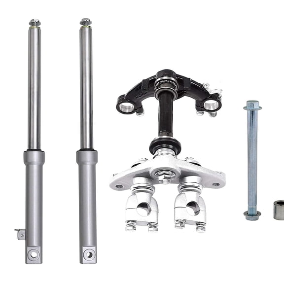 Front Forks Suspension Shocks with Triple Tree Handlebar Riser Clamp Set with 12mm Axle bolt for CRF XR CRF50 XR50 TTR50 PW50 70cc 90cc 110cc Mini Dirt Pit Bike Razor Drum Brake SSR Baja