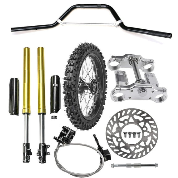 Front Forks Triple Clamps Disc Brake Kit with 14" Wheel 60/100-14 Tire and Rim & 7/8" Handlebar for Dirt Pit Bike KX65 XR CRF70 50cc 70cc 90cc 110cc 125cc SSR Taotao Apollo Coolste