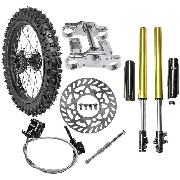 Front Forks Triple Clamps Disc Brake Kit with 14" Wheel 60/100-14 Tire and Rim for Dirt Pit Bike KX65 XR CRF70 50cc 70cc 90cc 110cc 125cc SSR Taotao Apollo Coolster