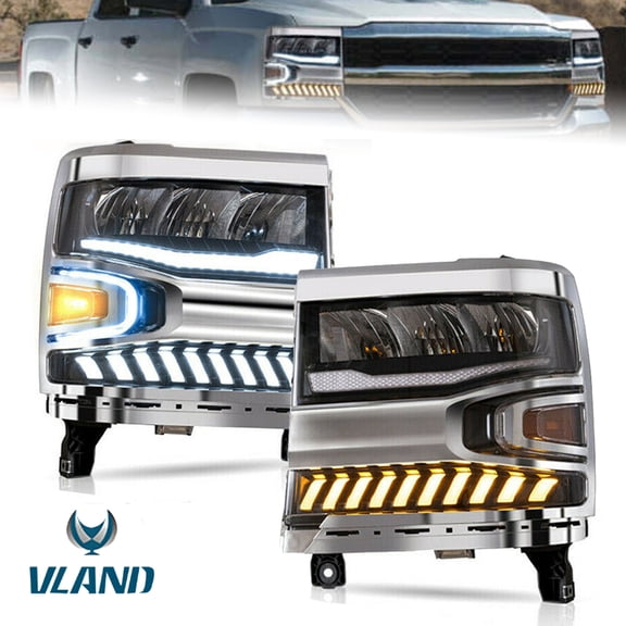 Front Full LED Reflector Headlights Assembly For 2016-2018 Chevy Silverado 1500