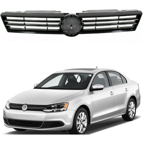 Front Grill Black W/Chrome Trim Compatible with VW Volkswagen Jetta Base/Active/Comfort/GLI/Hybird/SEL/SE/S/Sport/TDI/Trendline 2011 2012 2013 2014 Models, No Emblem