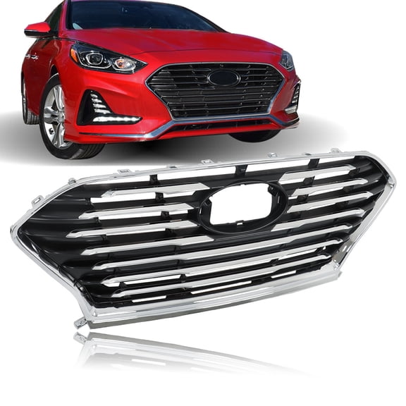 Front Grill Chrome Grille Fit for Hyundai Sonata 2018 2019 2020, 18-20 Sonata Grill