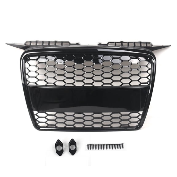 Front Grill Compatible with Audi A3 (2004–2008), Front Central Sport Grill Honeycomb Mesh Grille, Gloss Black