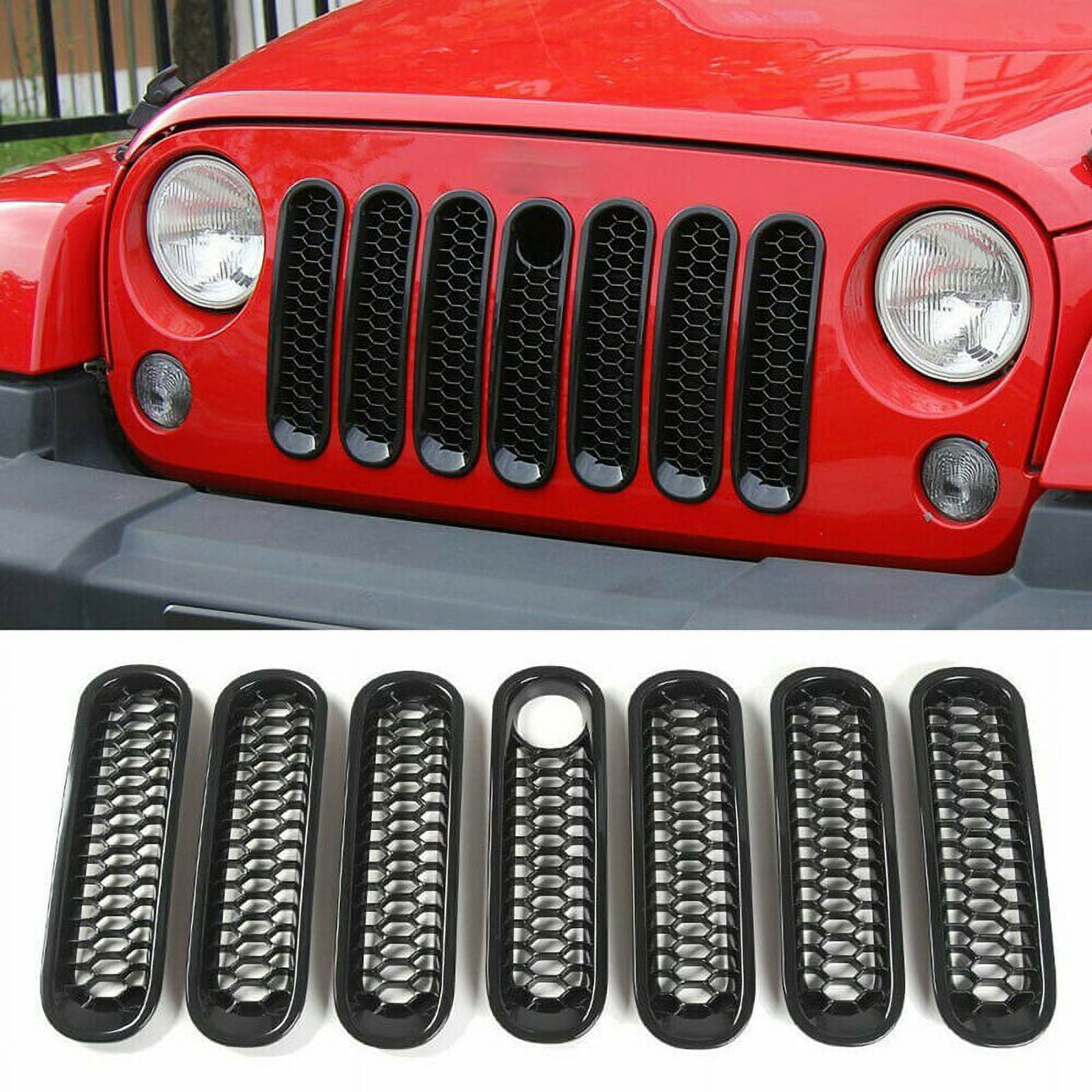 Front Grill Mesh Inserts Kit Honeycomb Clip-in Grille Guard Mesh Grille  with Lock Hole for Wrangler JK 2007-2017
