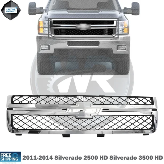 WIDE RANGE PARTS Front Grille Assembly Chrome With Black For 2011-2014 Silverado 2500 HD 3500 HD