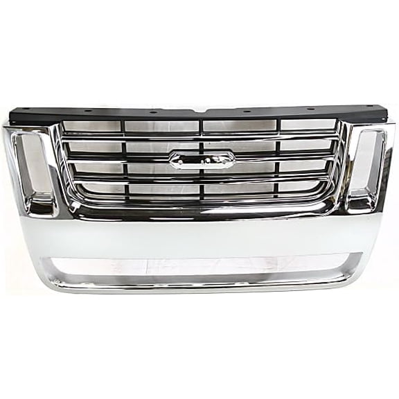 Front Grille Assembly Compatible with Ford Explorer 2006-2010 | DIRECT REPLACEMENT | Chrome Shell with Black Insert | Plastic | 8L2Z8200CA | FO1200477