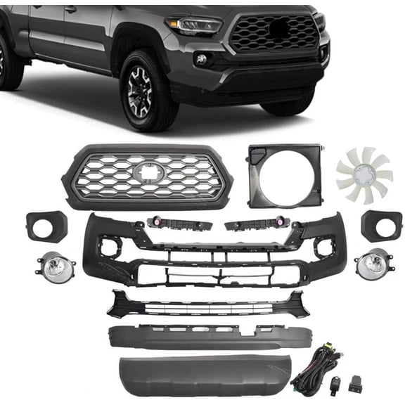 Front Grille Bumper Cover w/Skid Plate Fog Light Kit Compatible with 2016-2023 Toyota Tacoma