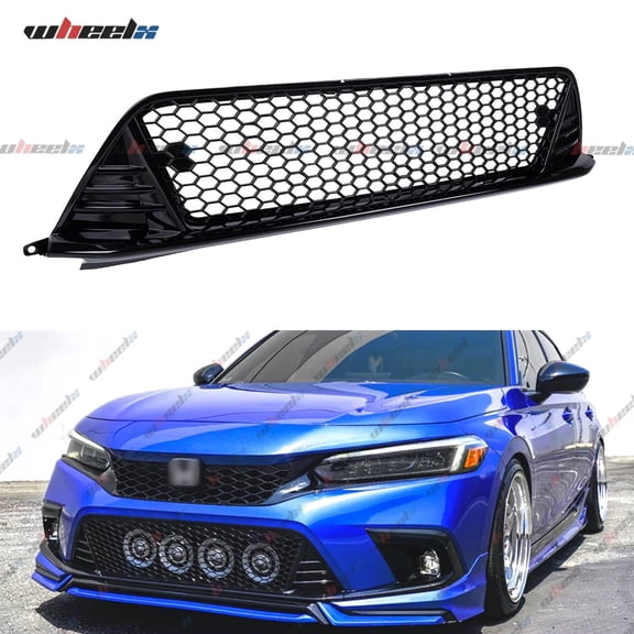 Front Grille Bumper Lower Grill Compatible with 2022-2024 Honda Civic 11th Gen, JDM Style (Gloss Black)