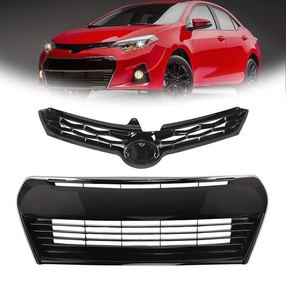 Front Grille Bumper Upper Lower For 2014-2016 Toyota Corolla S Replacement Black