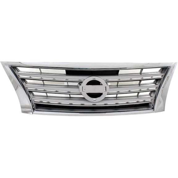 Front Grille Chrome Shell/Painted Silver Insert Compatible with Nissan Sentra 2013-2015 | DIRECT REPLACEMENT | 623103SH0A | NI1200252