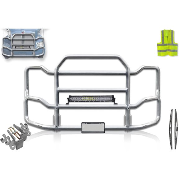 Front Grille Deer Moose Brush Bumper Guard Chrome Large w/ 22" LED Bar 120W Compatible with T700 2010+