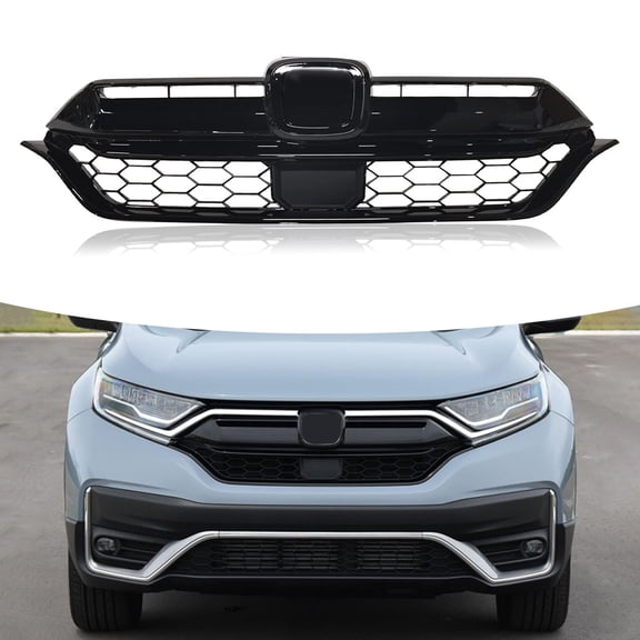 Front Grille Fit For 2020-2022 Honda CR-V CRV Honeycomb Mesh Glossy Black Grill