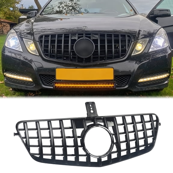 Front Grille GT R Style For Mercedes Benz W212 E-CLASS 2009-2013 Gloss Black Grill
