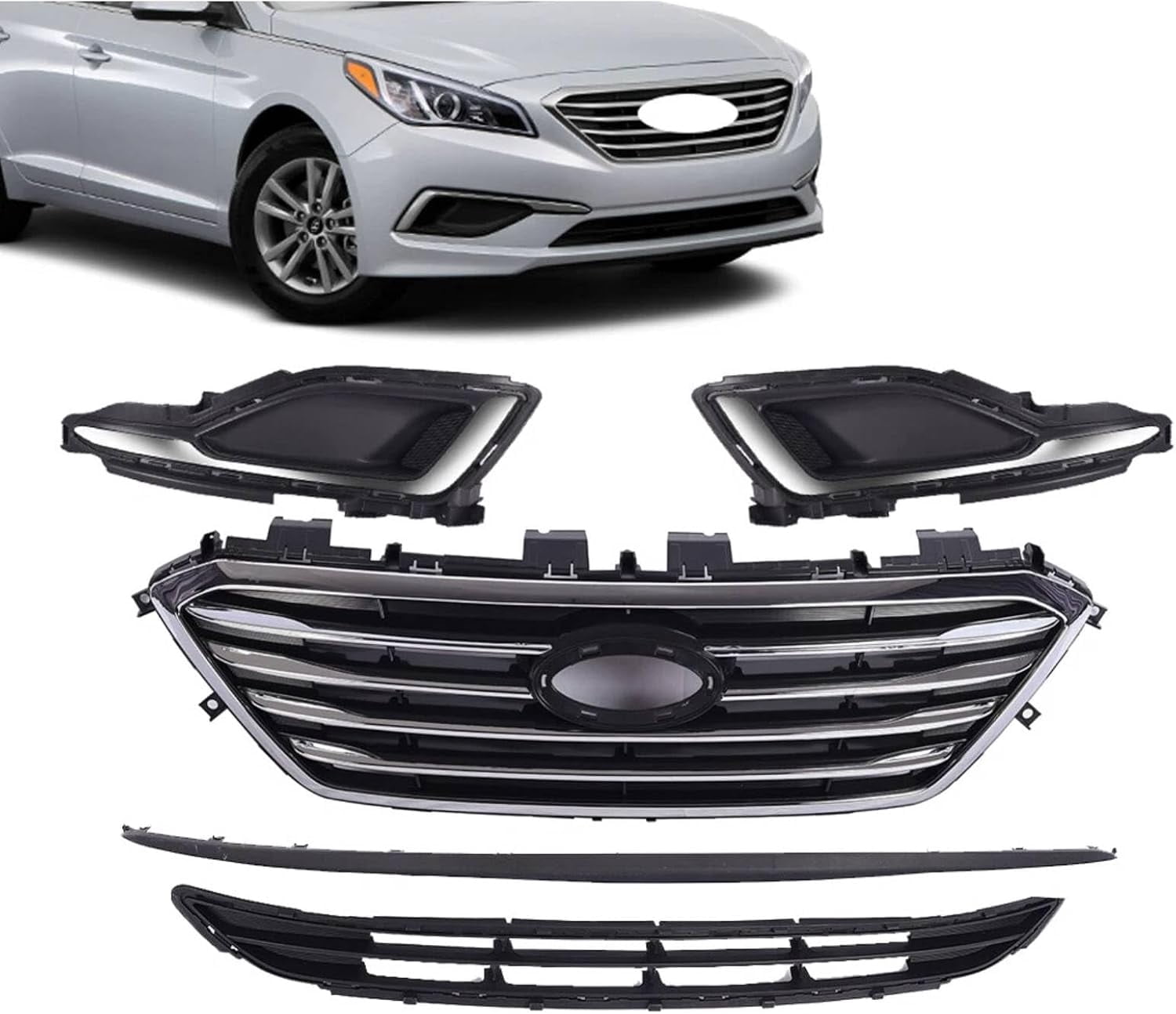 Front Grille Set Compatible with 2015 2016 2017 Hyundai Sonata SE Upper ...