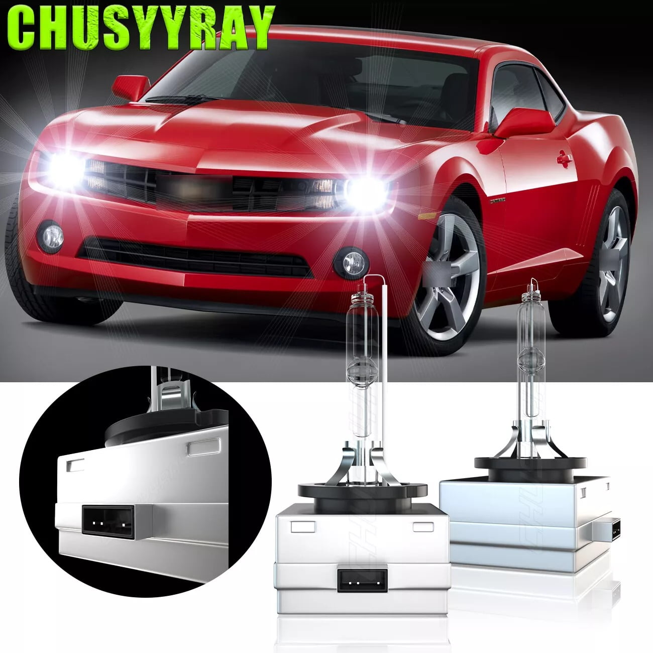 Front HID Headlight Bulbs for Chevy Camaro 2010-2013 High & Low Beam 6000K White 2Pcs