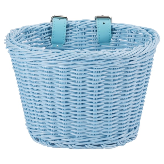 Front Handlebar Bike Basket for Kids 12-16" Bikes, Durable Faux Wicker Plastic Waterproof Bicycle Storage, Easy Install 8.3x6.3x6.3in