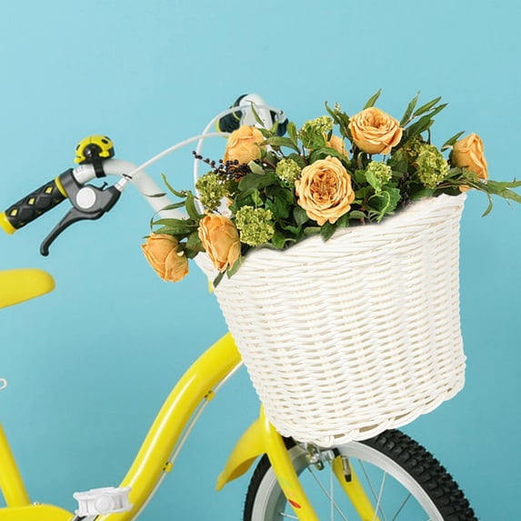 Front Handlebar Wicker Bike Basket Kids Rattan Detachable Basket Container for Children Balance Tricycle Easily Install Woven Accessory White
