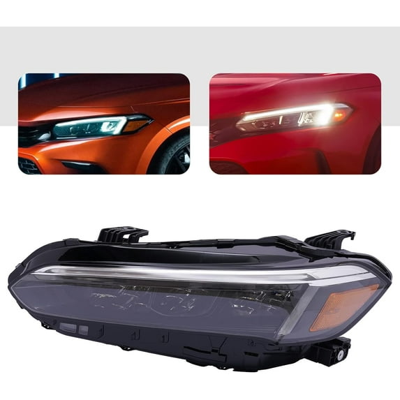 Front Headlight Assembly for Honda Civic 2022 Halogen Headlights Headlamps w/LED DRL Projector Headlamp Headlight Black Housing (Left Driver Side)