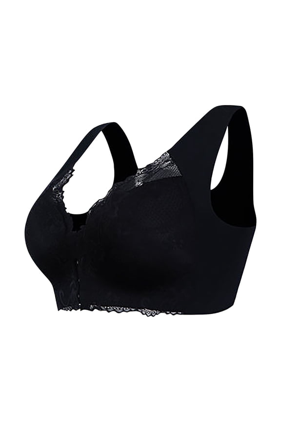 Front Hook Comfort Bra - Plus Size Wirefree Lace Bralette, Easy Closure Everyday Bra (1PC) | Hontri | Plus Size Front Closure Elastic up Comfort Bra Women's Wirefree Lace (Black | 9XL)