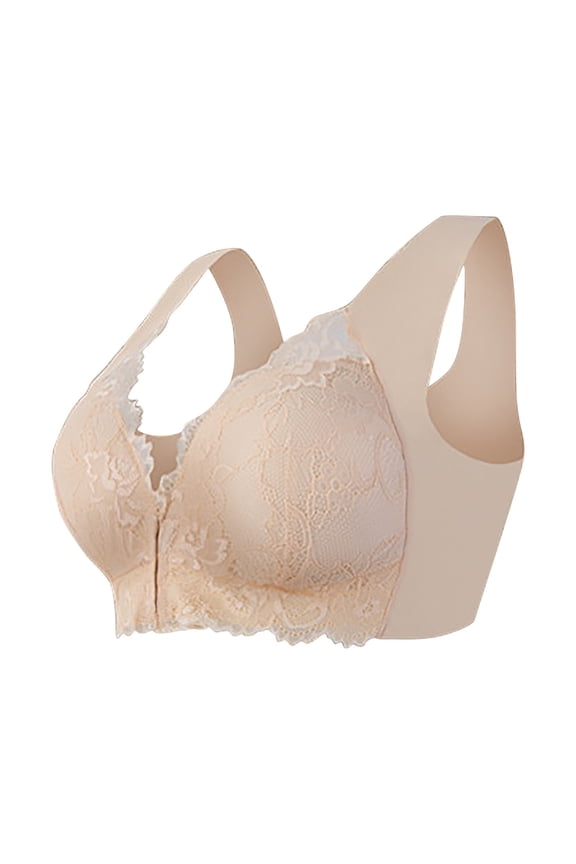 Front Hook Comfort Bra - Plus Size Wirefree Lace Bralette, Easy Closure Everyday Bra (1PC) | Hontri | Plus Size Front Closure Elastic up Comfort Bra Women's Wirefree Lace (Beige | 9XL)