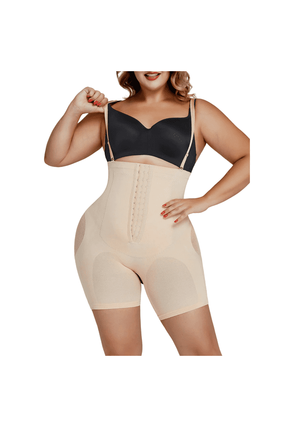 Front Hooks Closure Women's High Waist Seamless Bodysuit Tummy Control Butt Lifter Shapewear Compression Silhouette Nude M/L