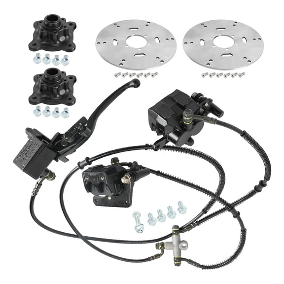 Front Hydraulic Disc Brake Caliper Kit with Master Cylinder, 180mm Brake Rotors & Wheel Hubs, Twin Disc Brake Assembly for ATV Go Kart Quad Buggy Cart