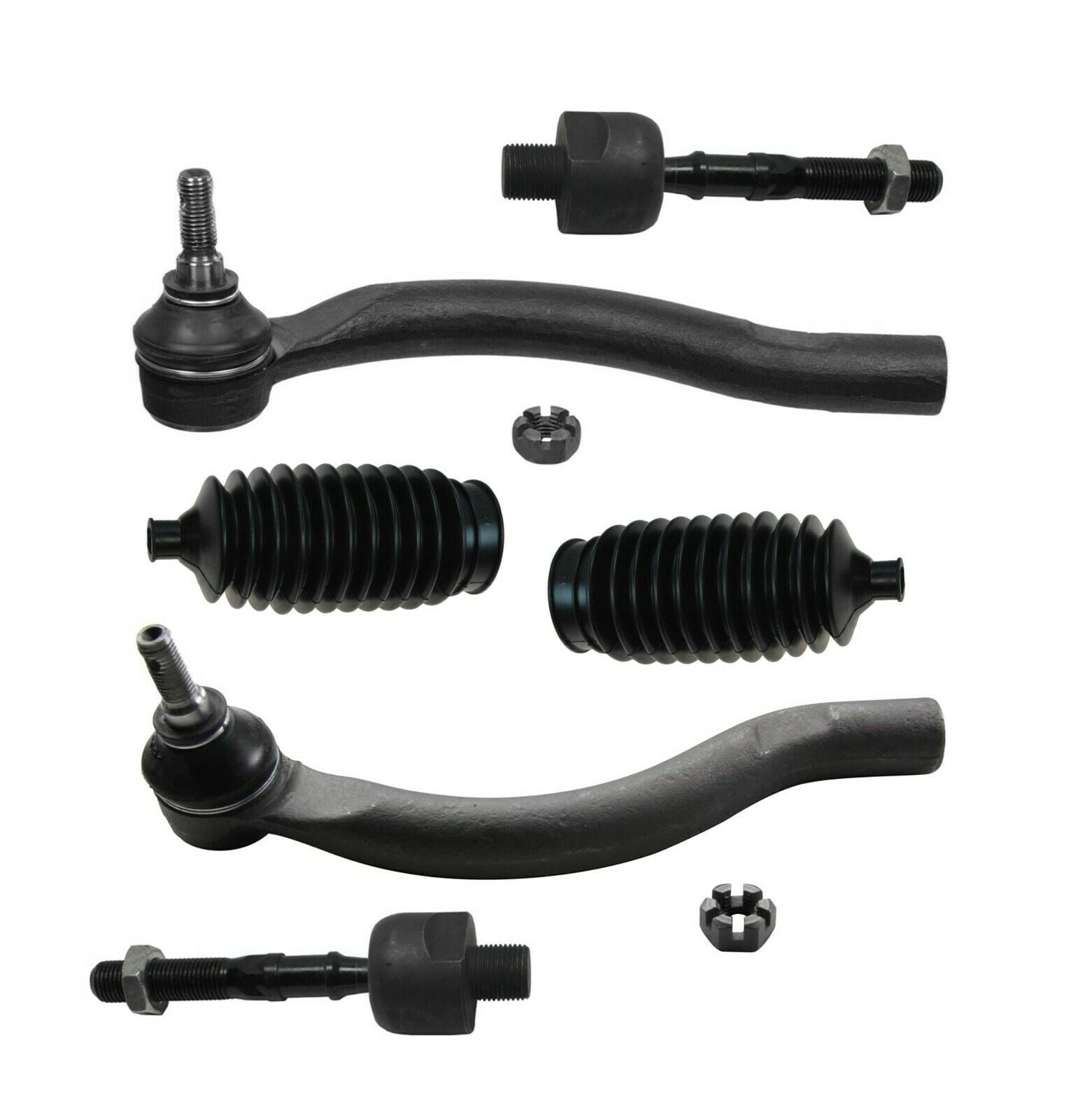 Front Inner & Outer Tie Rod Ends + Rack and Pinion Bellow Boots 6 Pc