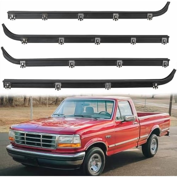 Front Inner Outer Window Molding Sweep Felt Trim Seal Weatherstrip Kit Compatible with Ford Vehicle F150 F250 F350 Bronco 1987-1997 # E7TZ1521452A E7TZ1521453A F2TZ1521456A F2TZ1521457A (4PCS)