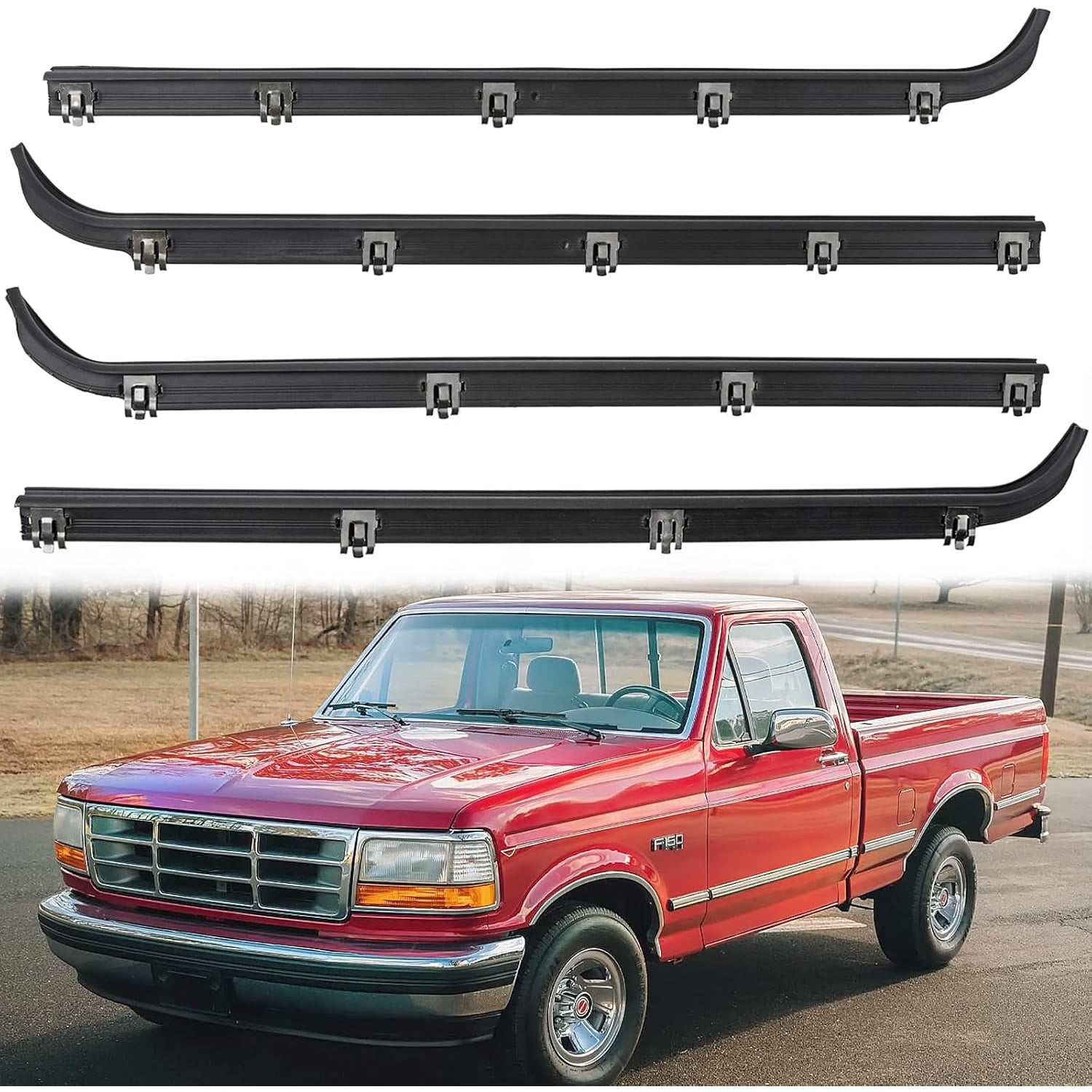 1996 Ford F250 Accessories Door Window Felt Trim WEILEITE Front Door Window Weather Stripping Kit For Ford F150 F250 F350 Bronco 1987-1997 Ford Window Weather Stripping Molding Trim - Foto 12