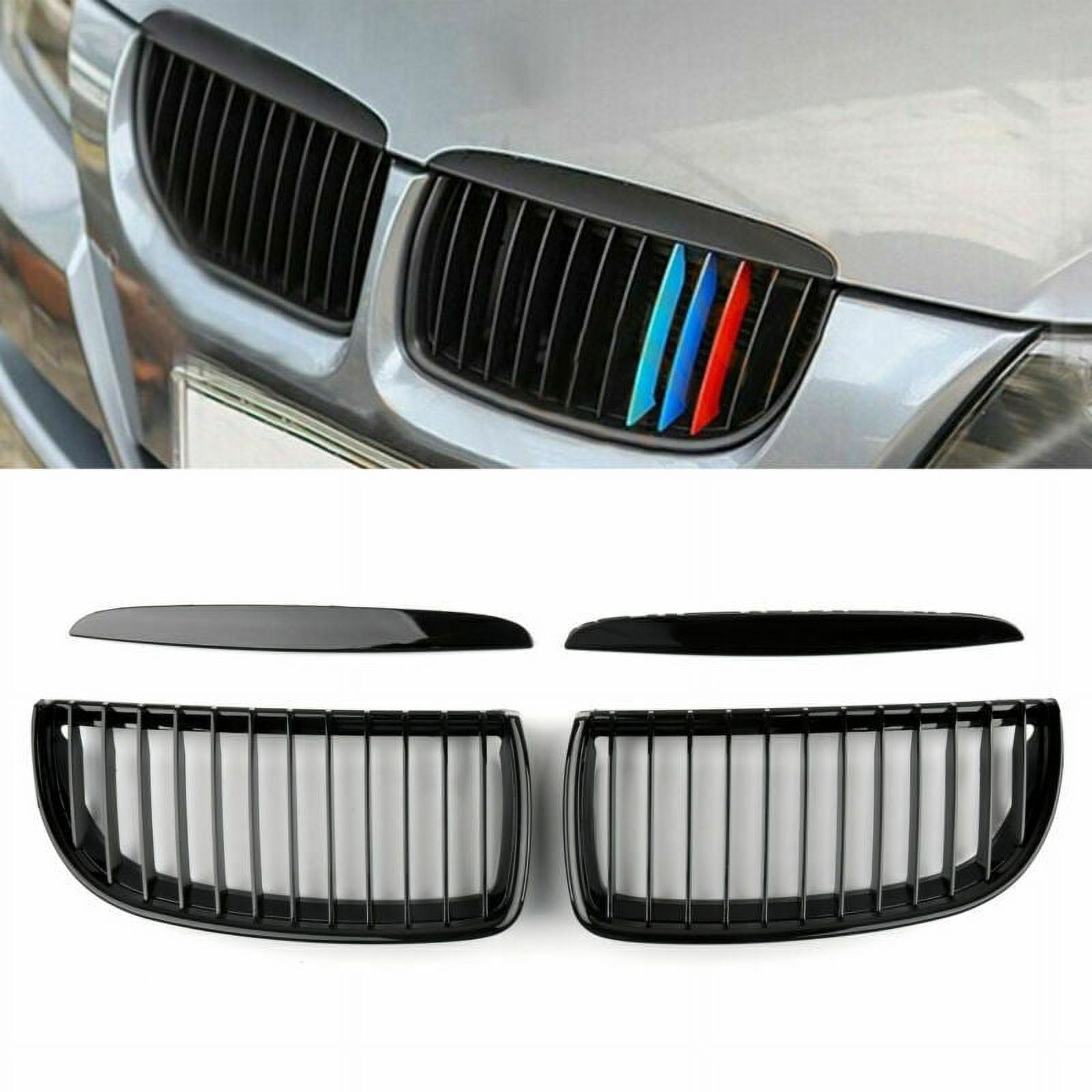 1 Paar Voor BMW E90 E91 4 Deuren 2005 2006 2007 2008 Front Gloss Matt Carbon Black 2 Lijn Dubbele Slat Nieren Grill