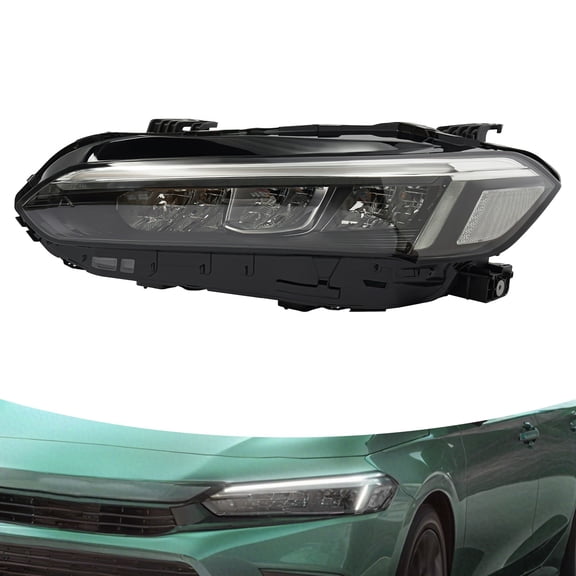 Front LED Halogen Headlight Left Side for 2022-2024 Honda Civic Driver Head Lights Lamp Direct Replacement Headlamps Assy Set Assembly