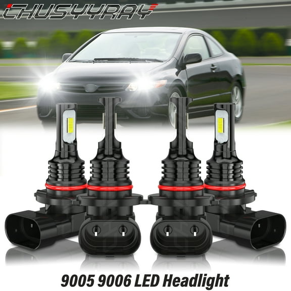 Front LED Headlight High Low Beam Bulbs Kit for 2006-2009 2010 2011 Honda Civic 6000K White 4 Pack