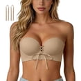 thumbnail image 1 of Front Lace Up Scalloped Edge Bra for Women 6cm Thick Push Up Soft Support Non Slip Convertible Straps Daily Wedding Underwear, 1 of 4
