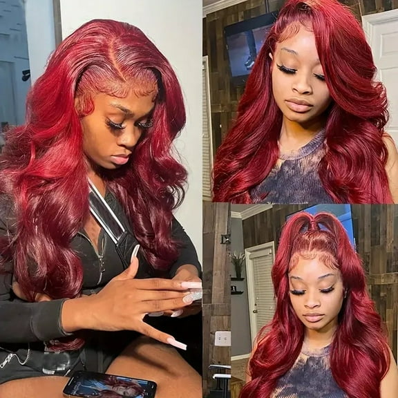 Front Lace Wig Burgundy Big Wave Long Curly Hair Full Head Wigs