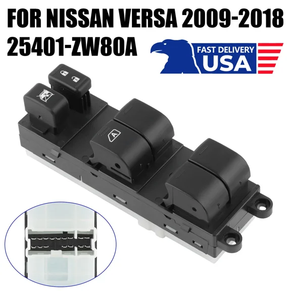 Front Left Driver Side Car Power Window Switch for 2009-2018 Nissan Versa Black