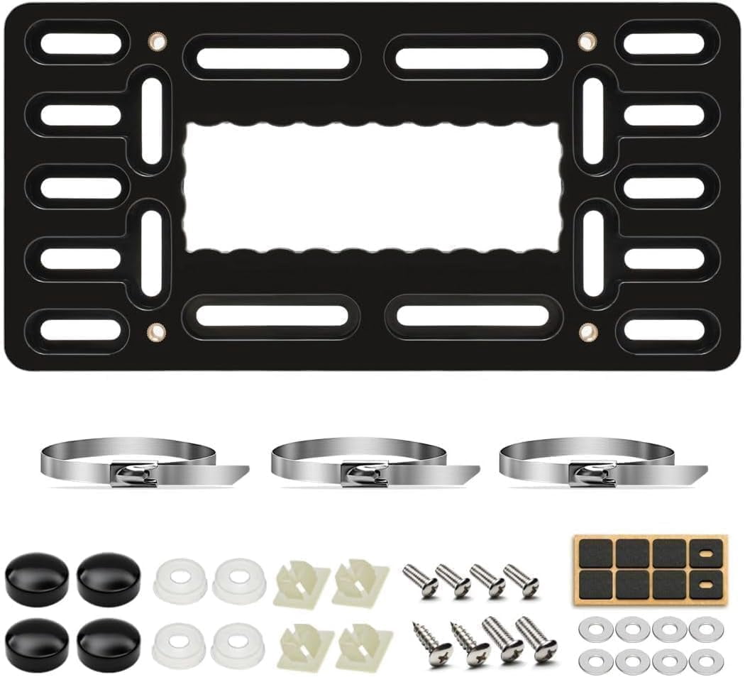 Front License Plate Bracket,No Drill Front License Plate Holder,Front License Plate mounting kit,Universal Bumper Car Frame Mount Adapter with Stainless Steel Screw Cap,Cable Ties