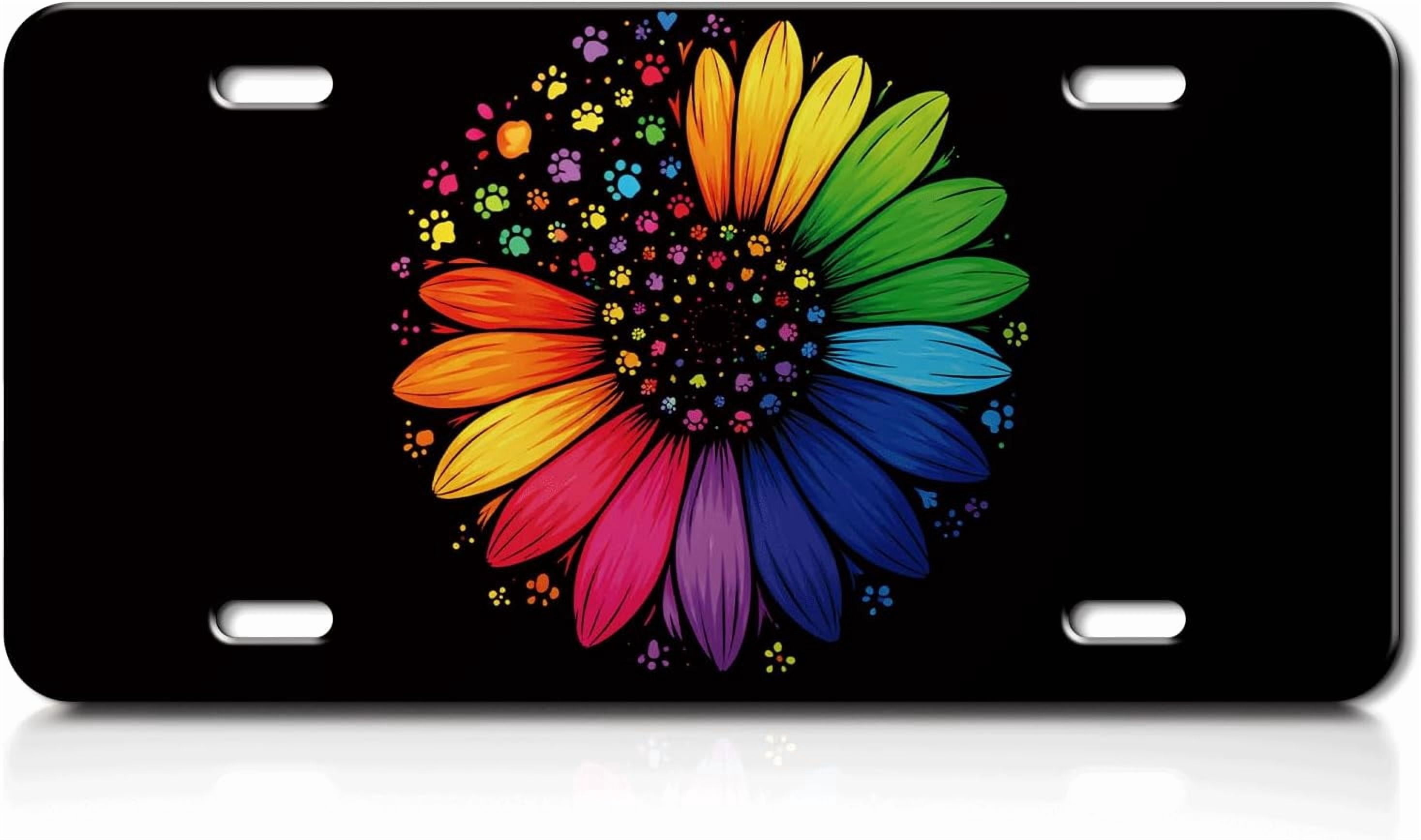 Front License Plate, Colorful Flower Paw Hearts Style Novelty Vanity ...