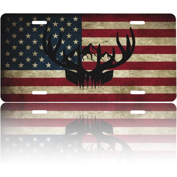 Front License Plate Cover, Car Accessory for Men Women Novelty Vanity Tag Aluminum Metal Decor Sign for US Car Plates Cover with 4 Holes for 6 * 12 in - Black American Flag
